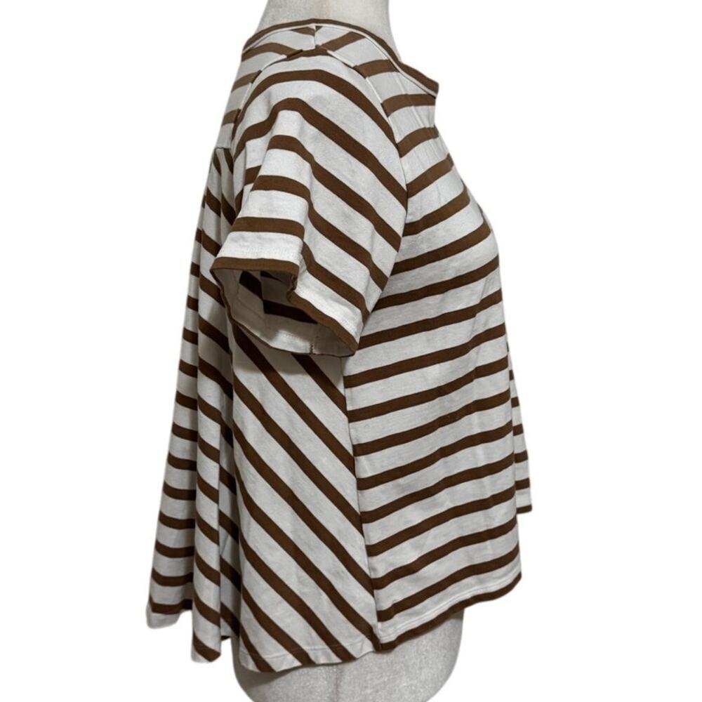 Brown Cream Stripe Tee Japanese Minimalist Ray Beams Boxy Soft Girl S-M - Picture 3 of 6